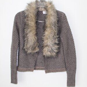 John & Jenn Anthropologie Faux Fur Shawl Collar Cardigan Size S/M